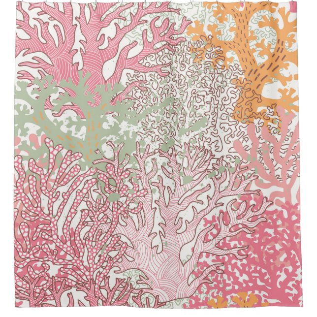 Bright underwater seamless pattern with beautiful  shower curtain (Front)