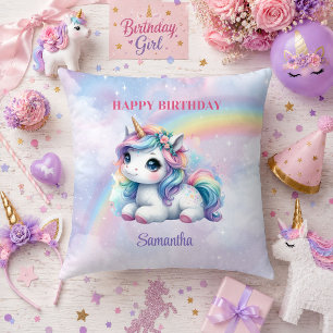 Bright Unicorn Pastel Magical Girl Birthday Pillow