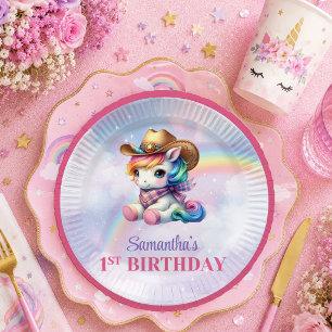 Bright Unicorn Pink Purple Girl Birthday Party Pla Paper Plates