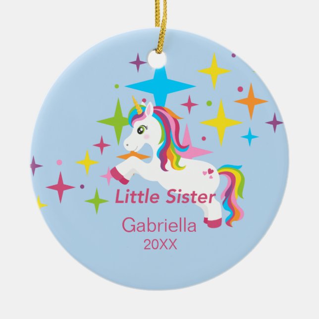 Bright Unicorn Rainbow Little Sister Ornament (Front)