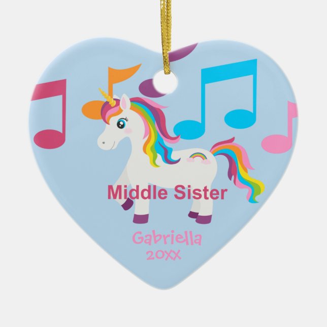 Bright Unicorn Rainbow Music Notes Sister Ornament (Front)