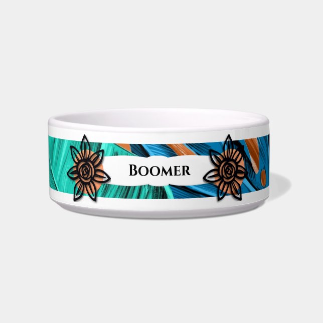 Bright Unique Colorful Personalized Dog Bowl (Front)