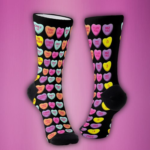 Bright Valentine Candy Hearts Sayings Colourful Socks