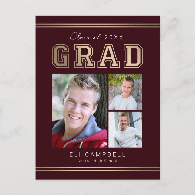 Bright Varsity Graduation Announcement Postcard (Front)