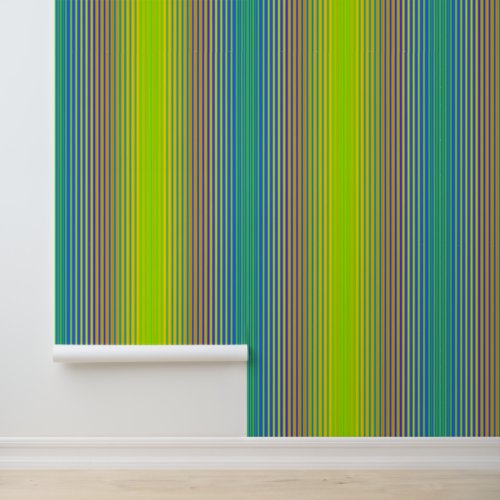   Bright Vertical Stripes Green Blue Yellow Modern Wallpaper