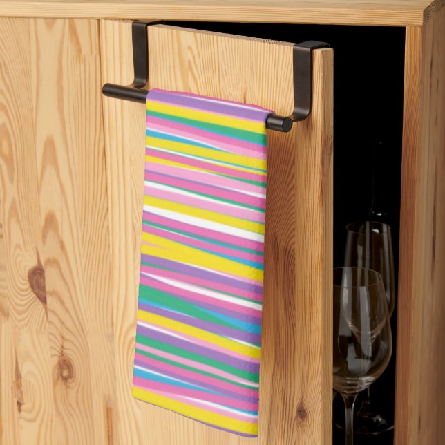 Bright Vertical Summer Stripes Kitchen Towel (Thirds Fold)