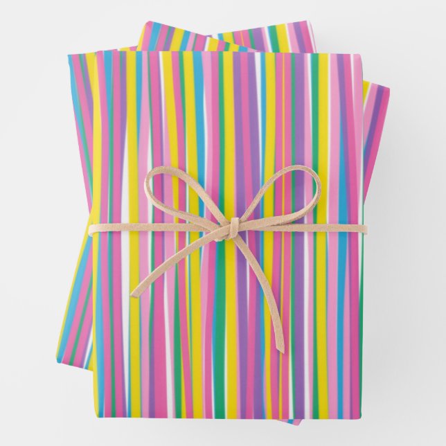 Bright Vertical Summer Stripes Wrapping Paper Sheets (In situ)