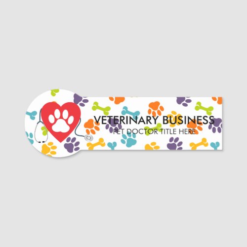 Bright Veterinarian Paw Heart Stethescope Pet Name Tag