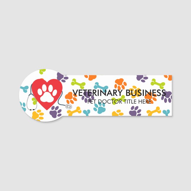 Bright Veterinarian Paw Heart Stethescope Pet Name Tag