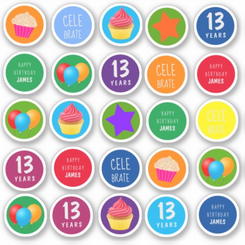 Bright Vibrant  Colorful_ Any Age Happy Birthday Sticker