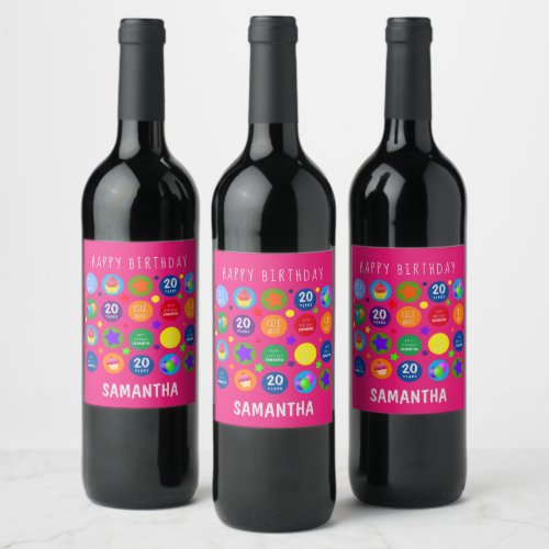 BrightVibrant  Colorful _ Any Age Happy Birthday Wine Label