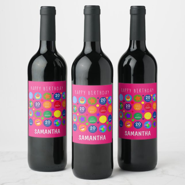 Bright,Vibrant & Colorful - Any Age Happy Birthday Wine Label (Bottles)