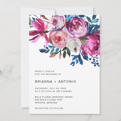Bright Vibrant Floral Modern All In One Wedding Invitation