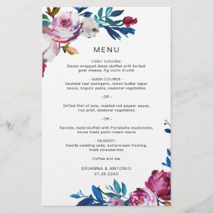 Bright Vibrant Floral Modern Budget Wedding Menu Flyer