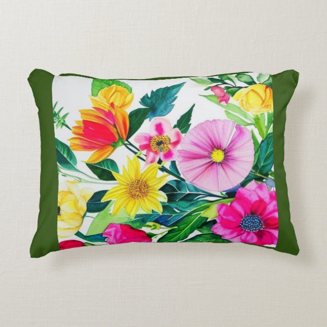 Bright vibrant flowers accent pillow (Front)