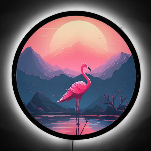 Bright Vibrant Modern Sunset Flamingo LED Sign
