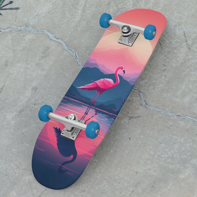 Bright Vibrant Modern Sunset Flamingo Skateboard (Creator Uploaded)