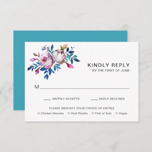 Bright Vibrant Teal Floral Modern Wedding RSVP Card