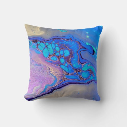 Bright Vibrant Ultra Violet Purple Blue Fluid Art Throw Pillow