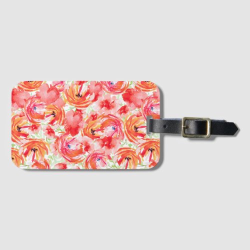 Bright vibrant watercolor flower pattern  luggage tag