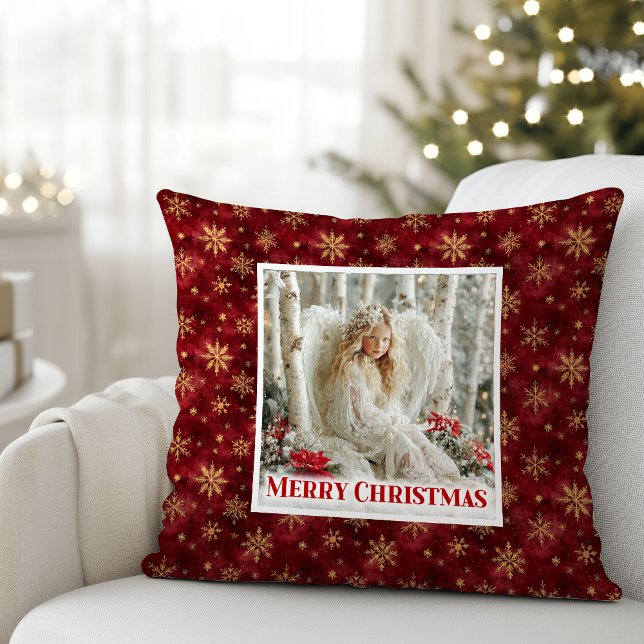 Bright Vintage Angel Red and Gold Holiday Pillow (Bright Vintage Angel Red and Gold Holiday Pillow)