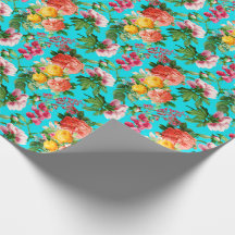 BRIGHT VINTAGE FLORAL BLOOMS ON AQUA