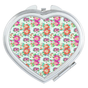 Bright Vintage Floral Pattern Compact Mirror