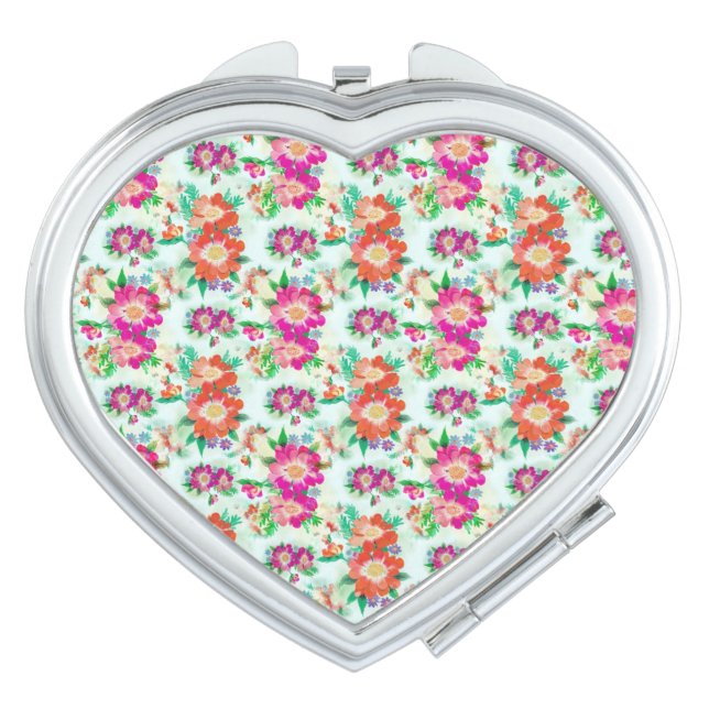 Bright Vintage Floral  Pattern Compact Mirror (Front)