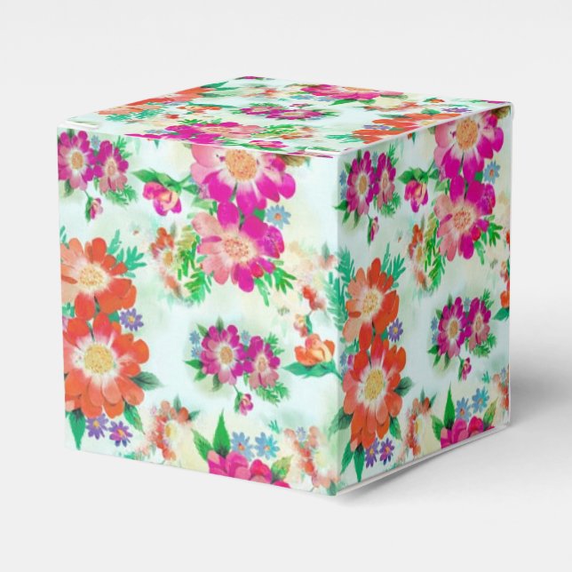 Bright Vintage Floral Pattern Favor Boxes (Front Side)