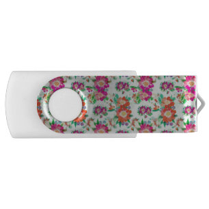 Bright Vintage Floral Pattern Flash Drive