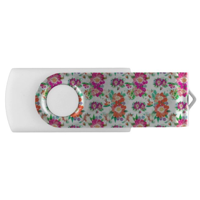 Bright Vintage Floral Pattern Flash Drive (Front)