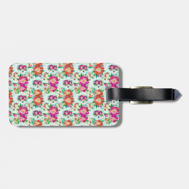 Bright Vintage Floral Pattern Luggage Tag (Back Horizontal)