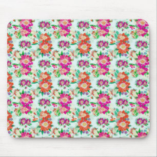 Bright Vintage Floral Pink and Red Flowers Mouse Pad