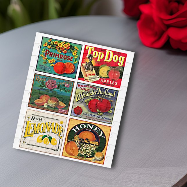 Bright Vintage Food Labels Jigsaw Puzzle (Creator Uploaded)
