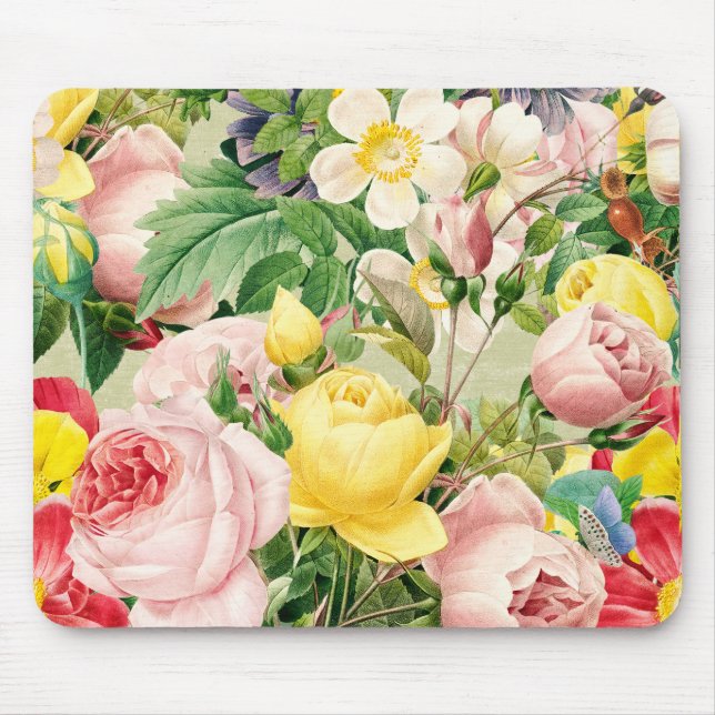 Bright Vintage Rose Floral Medley Mouse Pad (Front)