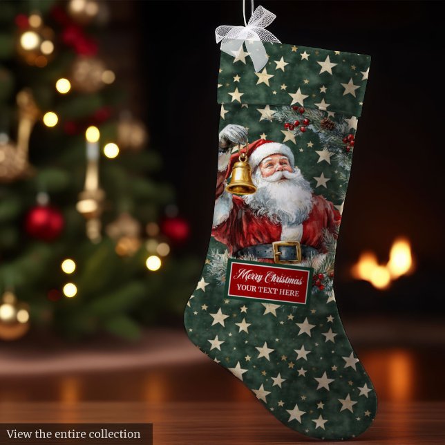 Bright Vintage Santa Stocking with Custom Name (Bright Vintage Santa Stocking with Custom Name Gift)