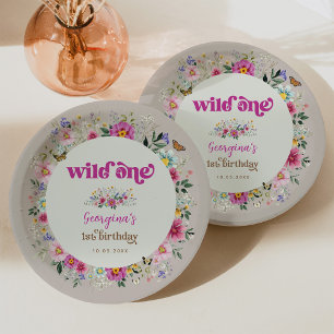 Bright Vintage Wildflower Meadow Wild One Birthday Paper Plates