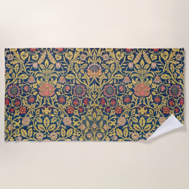 Bright Violet and Columbine (by William Morris) Beach Towel (Front)