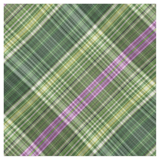 Bright violet and green striped tartan fabric (Close Up)