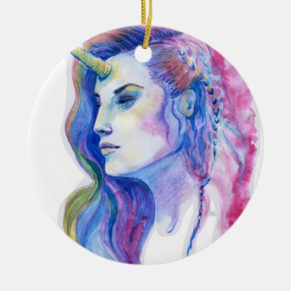 Bright Violet Magic Unicorn Fantasy Illustration Ceramic Ornament