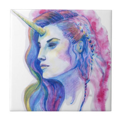 Bright Violet Magic Unicorn Fantasy Illustration Ceramic Tile