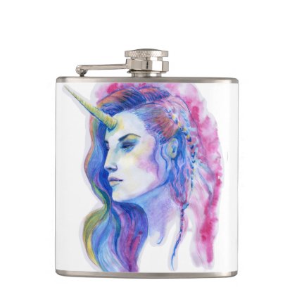 Bright Violet Magic Unicorn Fantasy Illustration Hip Flask