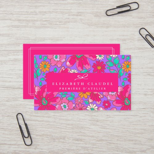 Bright Violet Purple and Hot Pink Floral  Business Card