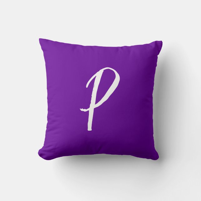 Bright Violet Purple Monogrammed Throw Pillow (Front)