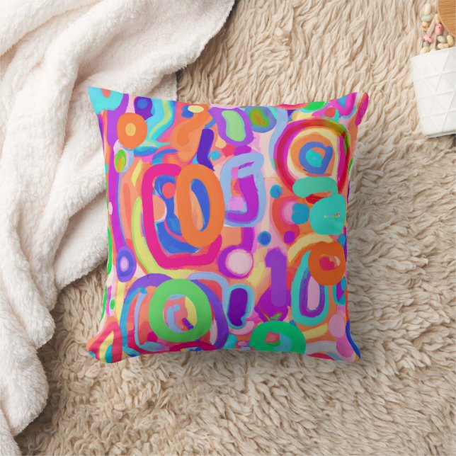 Bright Vivid Colors Pattern Throw Pillow (Blanket)