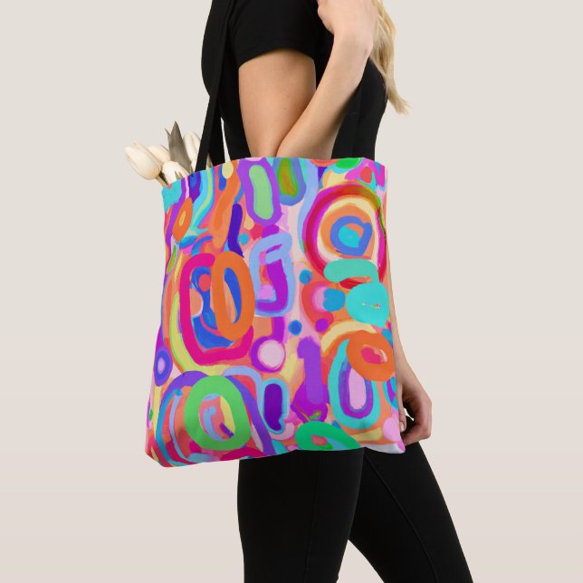 Bright Vivid Colors Pattern Tote Bag (Close Up)