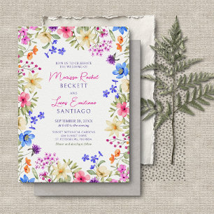 Bright Vivid Colors Wildflowers Wedding Invitation