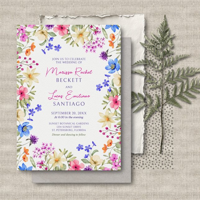 Bright Vivid Colors Wildflowers Wedding Invitation (Creator Uploaded)