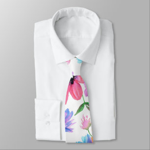 Bright Vivid Floral Print Modern Neck Tie