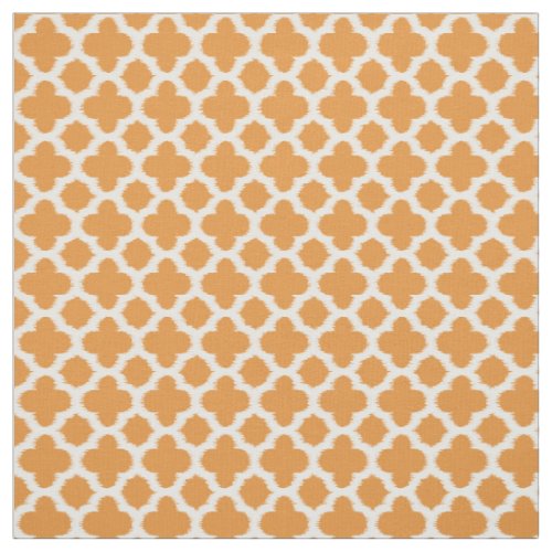 Bright Vivid Orange White Ikat Quatrefoil Pattern Fabric